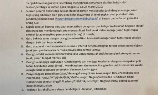 Antisipasi Corona, Pemkot Palembang Liburkan Sekolah Selama Dua Pekan